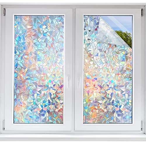 STATINT Stained Glass Window Privacy Film,UV Blocking Window Clings,Rainbow Static Cling Non-Adhesive Window Vinyl Stickers for Home Door,17.3 Inch X 6.5 Feet