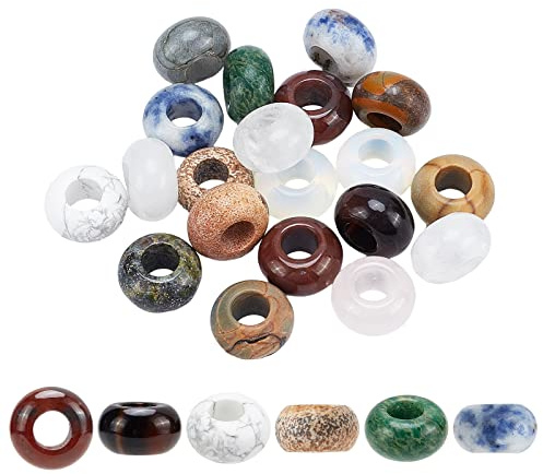 NBEADS 20 Stück 14 mm Europäische Edelsteinperlen, 5 mm Großes Loch Rondelle Perlen Lose Stein Zwischenperlen Dreadlock Perlen Haarperlen für Ketten Charms Armband Schmuckherstellung