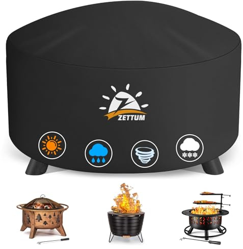Zettum Schutzhülle für Feuerschale 125 cm, Feuerstelle Abdeckung 600D Oxford Cloth PU Beschichtung Heavy Duty & Wasserdicht Feuerschale Abdeckung (Ø127 x 61cm)