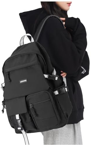 HYC00 Schulrucksack Teenager Mädchen Jungen Schulranzen Rucksack Damen Schule College Backpack Wasserdicht Schultasche 14 Zoll Laptop Rucksack für Die Schule Reise Tagesrucksack School Bag,Schwarz
