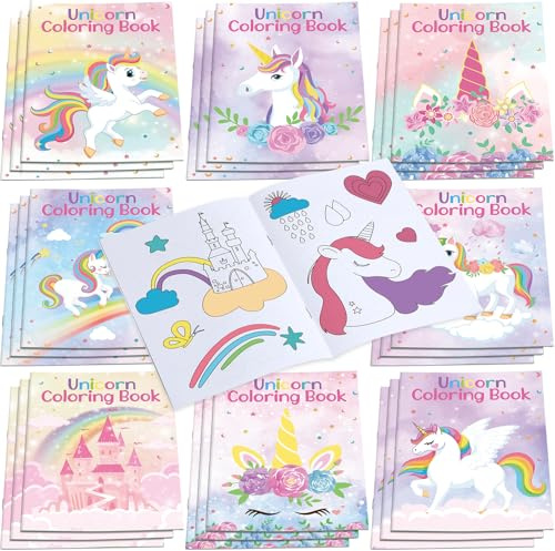 Faccito 24 Stück Einhorn Malbücher Mini Malbücher Set für Kinder Einhorn Ausmalbücher für Kleinkind Mädchen Party Mitgebsel Klassenzimmer Geschenke