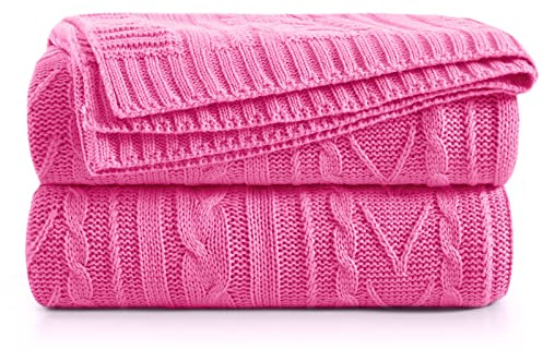 Aormenzy Überwurfdecken für Couch, Bett, Sofa, Acryl-Strickdecke, weich, gemütlich, 127 x 152,4 cm, Hot Pink | Acryl-Strickdecke, weich, gemütlich, Überwurfdecken, für Couch, Bett, Sofa
