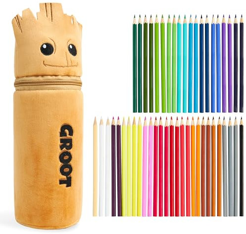 Marvel Spiderman Buntstifte Kinder mit Federmäppchen Jungen Malset 48 Stück Superhelden Iron Man Schule Zubehör Einschulung Geschenk Idee (Braun Groot)