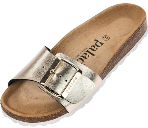 Palado Sandalias para mujer Malta EGS Metallic – Fabricado en España – Sandalias con plantilla de corcho natural – con suela de ante fino – extra cómodas, dorado, 42 EU