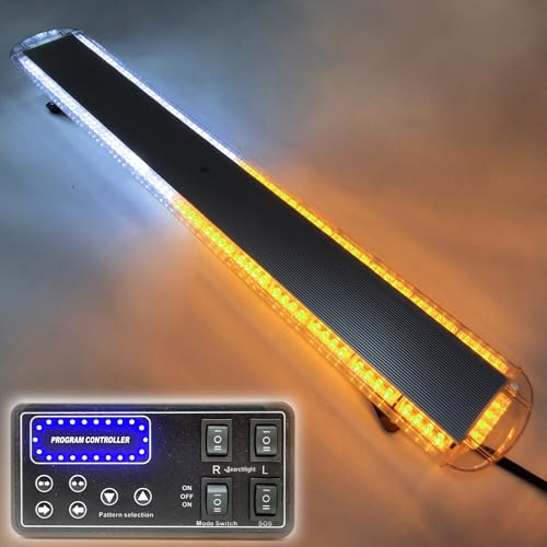 63 Inch 120 LED Amber-White Rooftop Emergency Warning Light bar 26 Strobe Patterns Vehicles Security Law Snowplow Tow Trucks Crane Construction Cars Wreckers Beacon Light bar