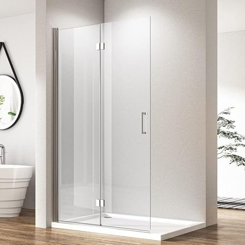 Walk in Duschwand 100x195cm Walk-in Faltbar Duschabtrennung, Begehbare Silber Falttür Dusche, Duschtrennwand Duschtür Leichte Reinigung, Faltbare Glas Duschkabine mit 5 mm Nano ESG Sicherheitsglas