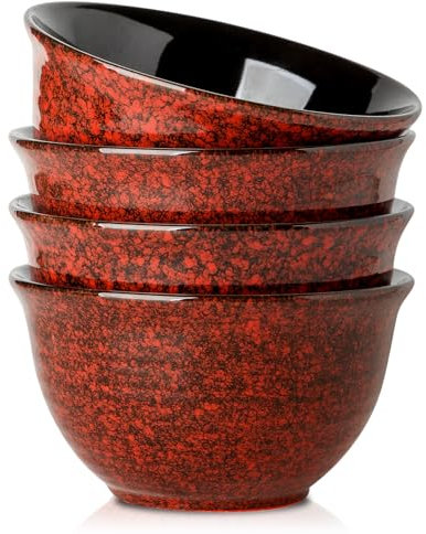 Hasense Suppenschalen aus Keramik, 40 ml, Servierschalen, 4er-Set, Müslischalen, Salatschüsseln für Pasta, Suppe, Popcorn, spülmaschinen- und mikrowellengeeignet, Weihnachtsgeschenke, Rot