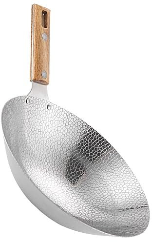 Luxshiny Stainless Steel Griddle Portable Cooking Stove Griddle Accessories Stainless Steel Cookware Chinese Wok Stove Accessories Stainless Wok Heavy Duty Wok Pan Frying Pan Hot Pot Wood