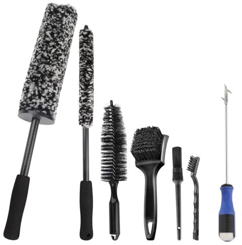 Car Wheel Brush Kit - 7PCS Wheel Cleaning Tool, Different Sizes Microfiber Bendable Wheel Brush Kit for Soft, Scratch-Free Cleaning of Tires, Rims, Fenders, Exhaust Tips