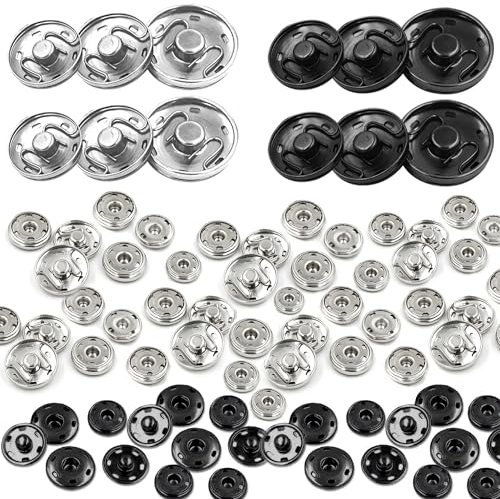 Dtoterul Metall Druckknöpfe 120 Stück, Schwarz Silber, Purse Closures, 10mm, 12.5mm, 15mm