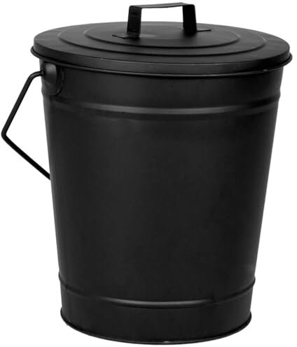 12L Ash Bucket with Lid Steel with Black Powder Coated Finish