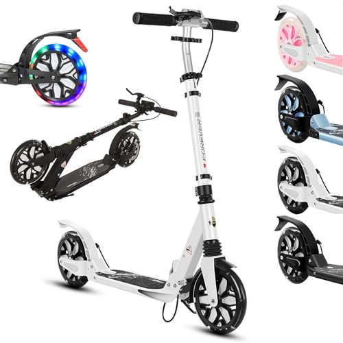 Tretroller Scooter Erwachsene mit Big Wheel Räder & Tragegurt- City Roller klappbar- Roller Kinder- Klappbar Lenker -m/hinterradbremse und Stoßdämpfer, 4 Höhenverstellbar, 150 kg Tragkraft,Weiß