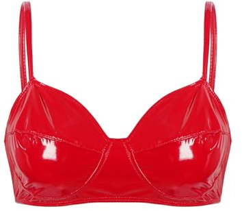 Xnihocha Women's Wet Look PVC Faux Leather Wire-Free No Padded Bra Bralette Tops Wireless Bustier Corset Red M