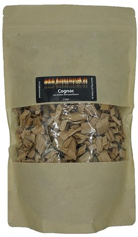www.Smokerholz24.de BBQ Plag Trucioli per affumicatura cognac, 1 litro di trucioli in vero legno di cognac, per aromi di fumo morbidi e speziati durante grigliate e affumicate