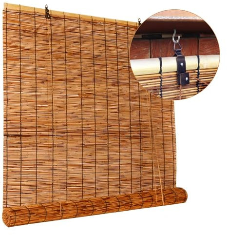 Bambus Rollo Wetterfest Outdoor Jalousine 160cm Breit 120cm Breit 80cm Breit Bambusrollos Bambus Raffrollo für Fenster Sichtschutz Braun für Balkon Außen/Innen ( Color : Breit 60cm , Size : Hoch 240cm