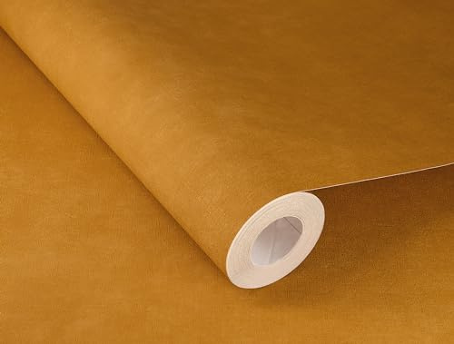 Rasch Tapete 330137 - Einfarbige Vliestapete in Cognac mit Leinenoptik, Textil-Struktur aus der Kollektion Paraiso