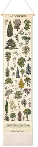 Feifeiya Vintage Plants Vertical Tapestry Wall Hanging Long Narrow Wall Art Fabric Earthy Art Hanging Reference Illustrative Botanical Tassel Tapestry for Plant Lovers