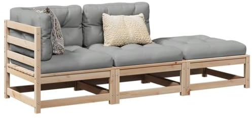 Homgoday 3-teiliges Gartensofa-Set mit Kissen aus massivem Kiefernholz, Outdoor-Sofas für den Garten, Set für den Außenbereich, Gartenmöbel-Set M1