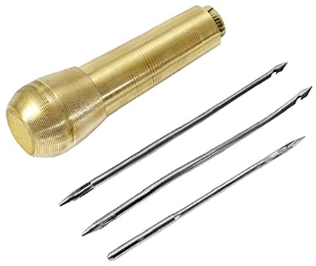 4 agujas de coser de cuero de lona con mango de metal, herramienta de reparación de zapatos