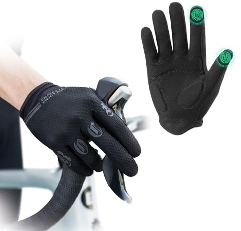 ROCKBROS Gants de Vélo pour Printemps Été, Gants de Cyclisme Doigts Complets avec Écran Tactile, Gants de VTT Élastiques Hommes Femmes pour VTT Vélo Course Fitness Escalade S-XXL