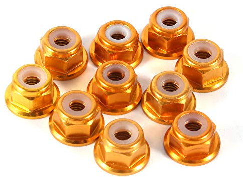 Respicefinem 10 Stück M3 Sicherungsmutter Gold Sechskant Flanschmuttern Mit Nyloneinsatz Selbstsichernde Aluminiummuttern Für Motoren Maschinen Hardware Montagen Autoreparaturen He