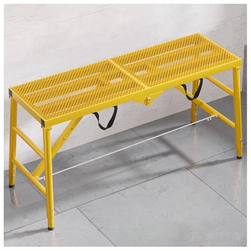 Andamio plegable portátil con plataforma de trabajo, escalera, taburete, color amarillo, 180 x 40 x 57 cm