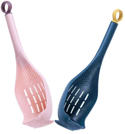 ABOOFAN Espumaderas Ranuradas De Mango Largo, Colador y Cuchara Coladora Multifuncional, 2 Unidades (azul Oscuro y Rosa), Utensilios De Cocina Para Drenar y Servir Casa