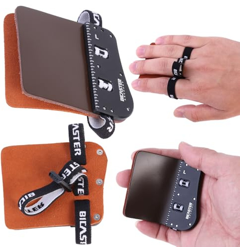 Poearcus Bogenschießen Fingerschutz Aluminium Platte Leder Finger Tab Geeignet für Links- und Rechtshänder Bogenschießzubehör für Größe L M S (M, Links)