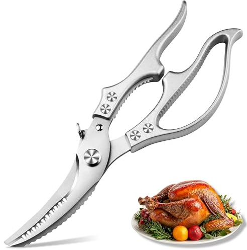 Poultry Shears, Kitchen Scissors for Food, All Purpose Heavy Duty for Chicken Wing/Thigh/Bone, Meat, Quail, Fish, Turkey, Vegetables, Stainless Steel Cooking Aid Scissors, Dishwasher Safe