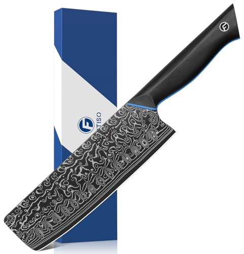 FINTISO Damascus Nakiri Knife 7 inch, Kitchen Knives 67-Layer Japanese High Carbon Stainless Steel, Chef Knife with Ergonomic Full Tang G10 Handle in Gift Box - Zeus Series