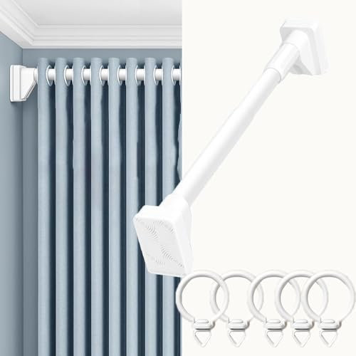 Verstellbare Kleiderstange Gardinenstangen für Balkonfenster mit 20 Haken, weißes Schrankrohr-Set für Ankleidebereiche und Schränke, quadratische Stangenhalter (370 x 440 cm)