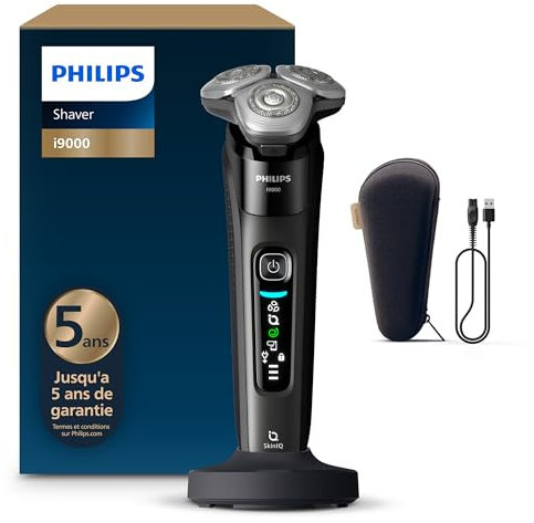 Philips Shaver i9000, Wet & Dry Electric Shaver, Ink Black, with Skin IQ Technology, Triple Lift & Cut System, 360 Rotating Dual SteelPrecision Blades, Model X9000/10