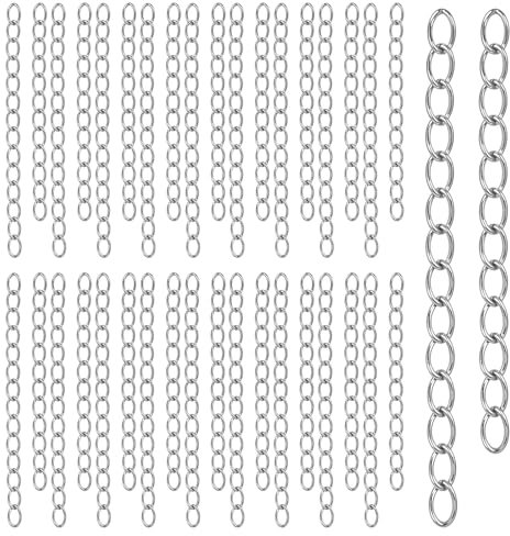 100Pcs Silver Chain for Jewelry Making, 5cm/7cm Alloy Link Bracelet Extender Stainless Steel Necklace Extenders for Women, Jewelry Chains for Making Jewelry, DIY Crafts, Jewelry Findings, 4.0mm