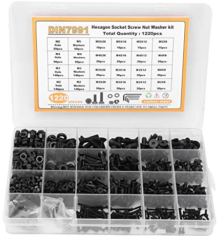 Assortiment de Lave-linge à écrou à Vis avec Vis à Tête Plate, écrou Hexagonal, Laveuse Set M2 M3 M4 M5 pour Diverses Machines, électronique