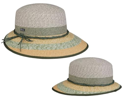 Lipodo Barlinda Schute Strohhut Made in Italy Damen Frühling Sommer grau-Oliv M (56-57 cm)