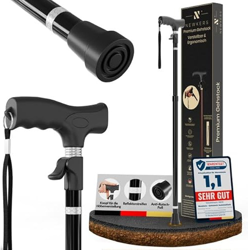 Gehstock Damen Herren automatisch höhenverstellbar 65-102 cm für Senioren | Leichte Gehhilfe für Senioren mit Klickmechanismus, ergonomischem Griff und kompakt faltbarem Design für Alltag und Reisen.