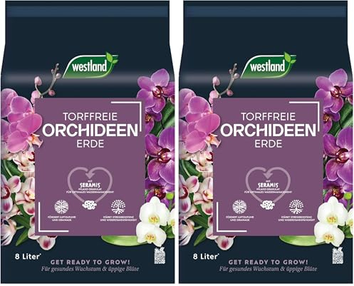 Westland Orchideen Erde, 8 l – Blumenerde für gesundes Wachstum, Pinienrinde und Tongranulat für eine ideale Wasser- und Nährstoffverteilung (Packung mit 2)