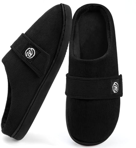 Wostock Ciabatte Donna Invernali con Memory Foam in Spugna e Solette Antiscivolo,Comode Soffici Pantofole Donna in Velcro,Nere 38-39