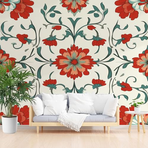 Gaqinhh William Morris At Home Papier Peint 3dFleurs Rétro Vintage Tapisserie Panoramique, Feuilles de Vigne Papier Peint Intissé Salon Cuisine Salle de Bain, Décoration Murale Chambre 400 x 280 cm