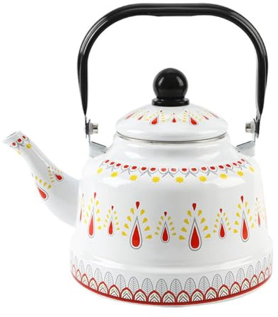 Bouilloire sifflante en émail, Style rétro, Jolie Petite théière (Blanche, 1,1 L)