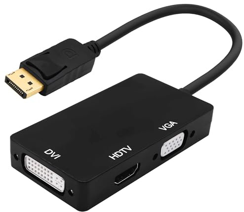 YARCHONN DisplayPort to HDTV VGA DVI Adapter DP to VGA DVI HDTV 3 in 1 Adapter Converter Male to Female Cable for PC Laptop TV Projector