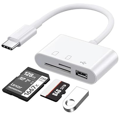 YLK Lecteur de Carte SD USB C 2.0, Conception pour Carte SD + TF + USB 3 en 1, USB OTG Mémoire Externes Compatible pour Samsung Galaxy S25 S24 S23 S22 S21 S20 S25+ S25Ultra S24+ S23+ (Blanc-3en1)