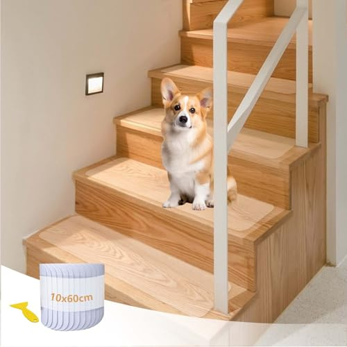 OARCO Treppenstufen Matten Antirutschmatte, Transparent Stufenmatten Innen rutschfeste Klebeband für Holzstufen Set für Boden Rutschschutz selbstklebend Antirutsch Teppich, 15 Stück (10x60cm)