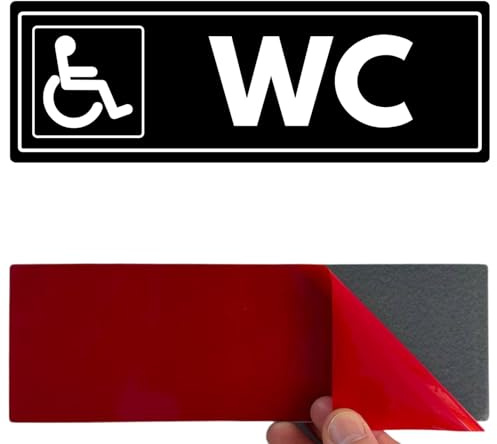 LEIASA | Panneau WC PMR Handicapés - 7,5 x 23 cm - Épaisseur 2 mm - Acrylique - Plaque Accès Toilettes - Autocollant Haute Adhérence - (Toilettes Handicapés)