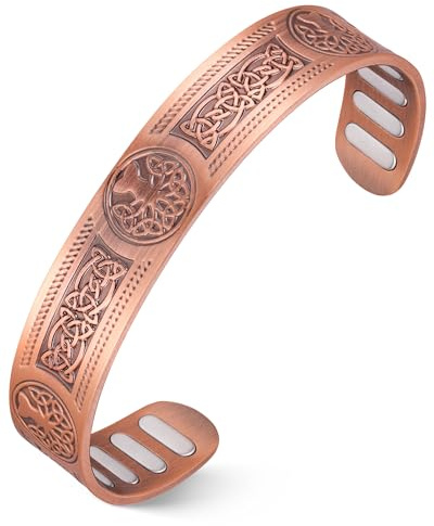 Jeracol Magnetisches Armband aus Kupfer für Herren und Damen, 100 % massives Kupfer, mit starken Magneten (je 3500 Gauss), Brazaletes mit Ajsust-Werkzeug und Schmuck-Geschenkbox, Medium, Kupfer, Kein