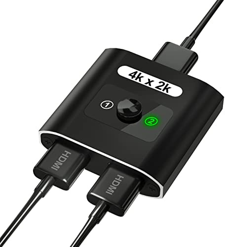 4K HDMI Switch Splitter, Aluminium HDM2.0 Splitter 1 in 2 Out & 2 in 1 Out, Bi-Direktionaler 4K@60Hz 3D HDR 1080P HDMI AB Switcher Box für PC DVD Xbox PS4 Roku TV Fire Stick Blu Ray