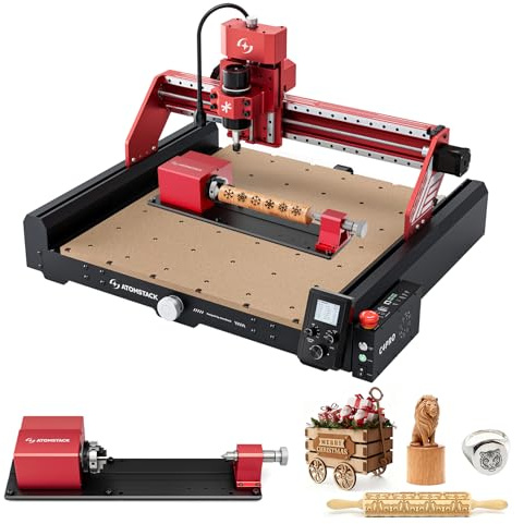 ATOMSTACK Fresatrice CNC C4 PRO con rullo rotante RC1, mandrino da 200 W, 4 assi, fresatrice adatta per metalli morbidi, legno, precisione dimensionale ±0,01 mm, area di lavoro 420 × 420 mm
