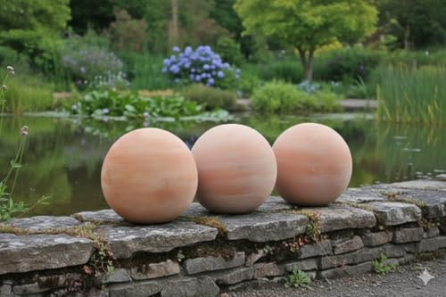 GartenGees Dekokugel, Rosenkugel aus Terracotta, frostfest,handgefertigt,4 Größen wählbar (12 cm,3er Set)