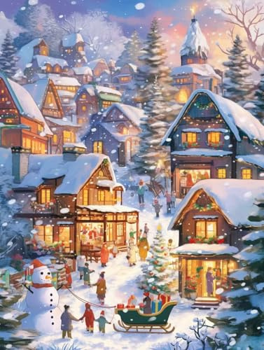 Decoration Noel Diamond Painting Traîneau Kits, DIY Diamond Painting Adulte Enfant La maison Set, Diamant Loisirs CréAtifs Adultes, Peinture Diamant Cristal Art, IdéAl Hiver Cadeau Noel 30x40cm u-419
