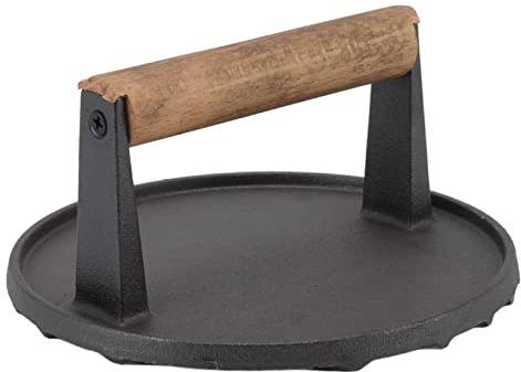 Dam Skerisi Presse à Gril Ronde en Fonte Robuste de 3 LB, Presse à Hamburger avec poignée, Presse à Bacon pour la Cuisine, Steaks de Hamburgers cuits uniformément, antiadhésive avec poignée